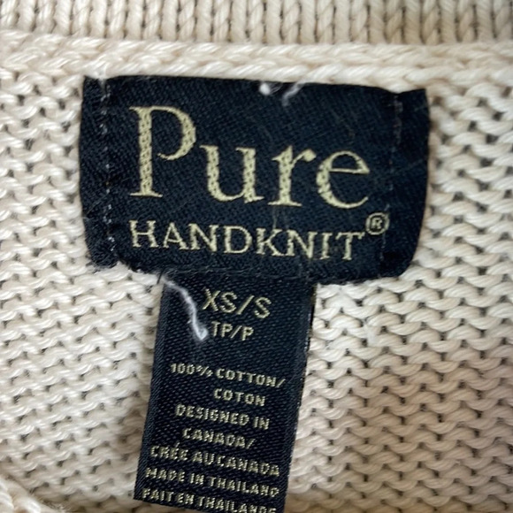 VINTAGE Pure Handknit Ivory Turtleneck Sweater Cotton Patchwork Coastal XS/S - Picture 6 of 9